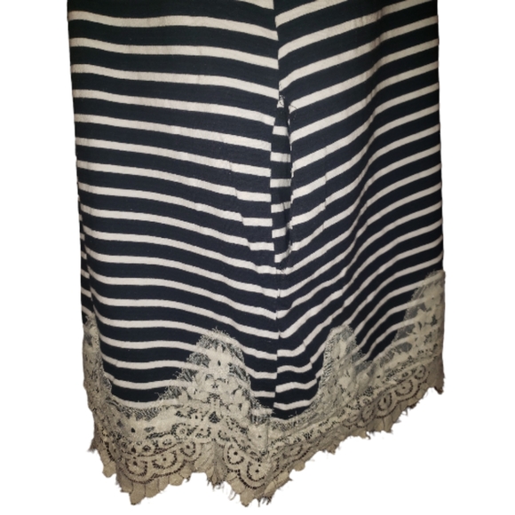 Umgee Black White Stripes Floral Lace Trim Scoopneck Pockets Mini Shift Dress M - Picture 9 of 16